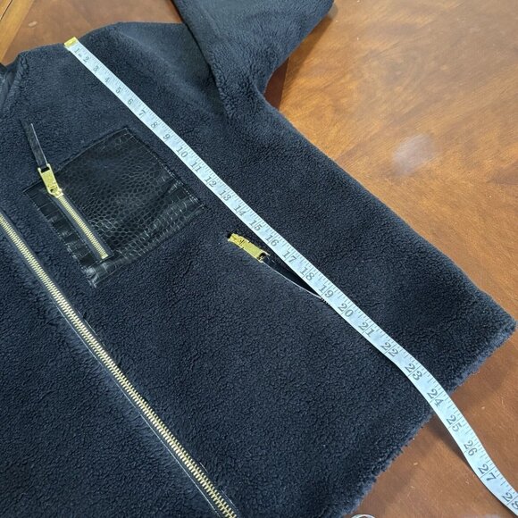 NEW Rebecca Minkoff Women’s Faux Shearling Zip Front Bomber Jacket Sz L Black - Picture 13 of 16